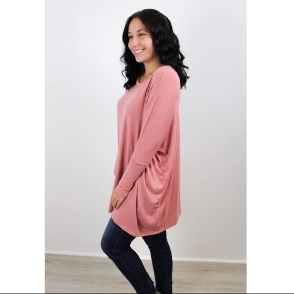 Oversized Long Sleeve Round Neck Top - Rose - Picture 3 of 4